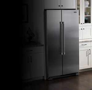 Maytag brand side-by-side refrigerator in a kitchen