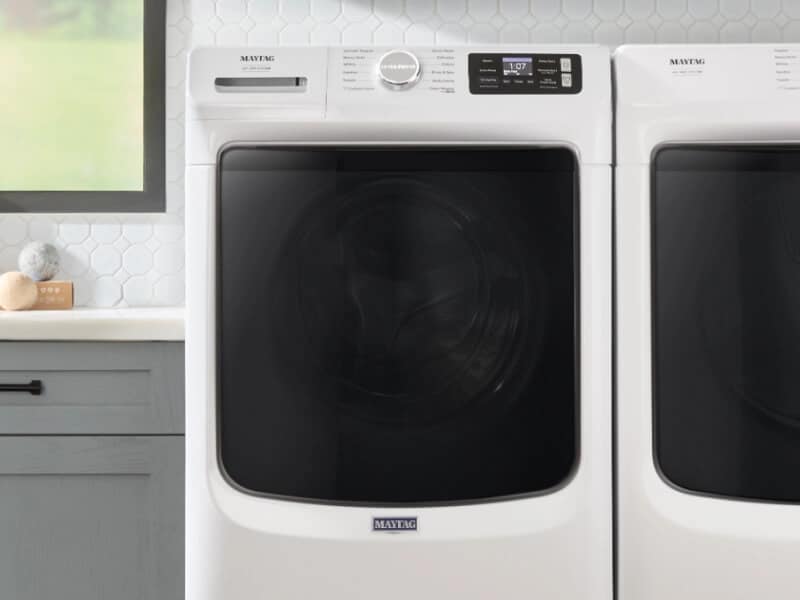 White Maytag® front load washer and dryer pair