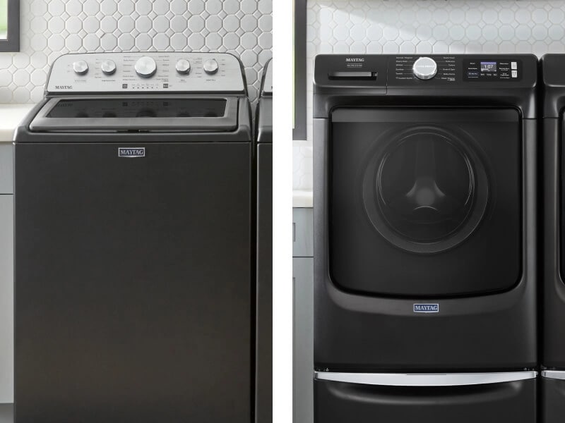 Side-by-side comparison of Maytag® front load and top load washers
