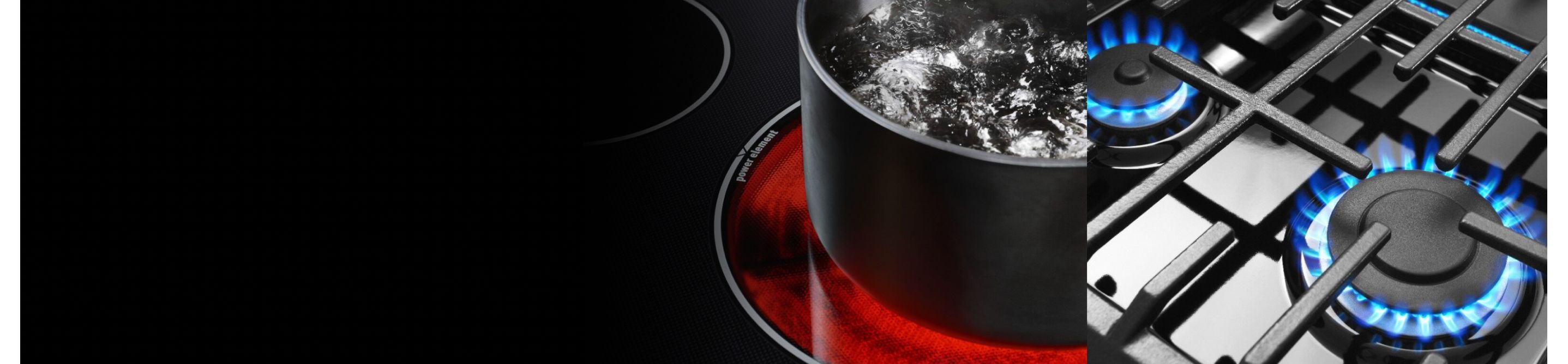 Side-by-side image of electric vs. gas cooktops