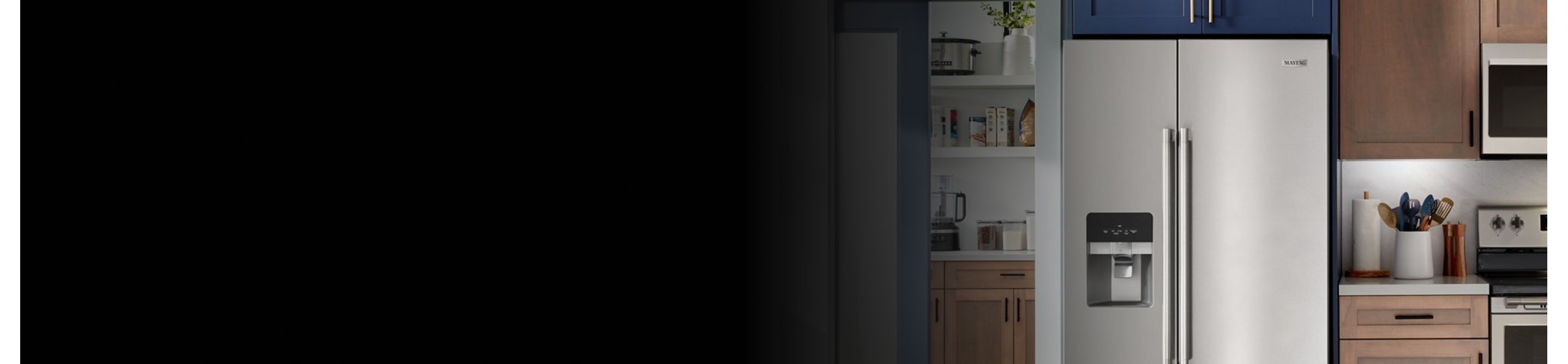 Maytag brand double door refrigerator in kitchen