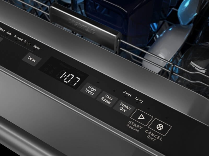 Control panel on a Maytag® top control dishwasher