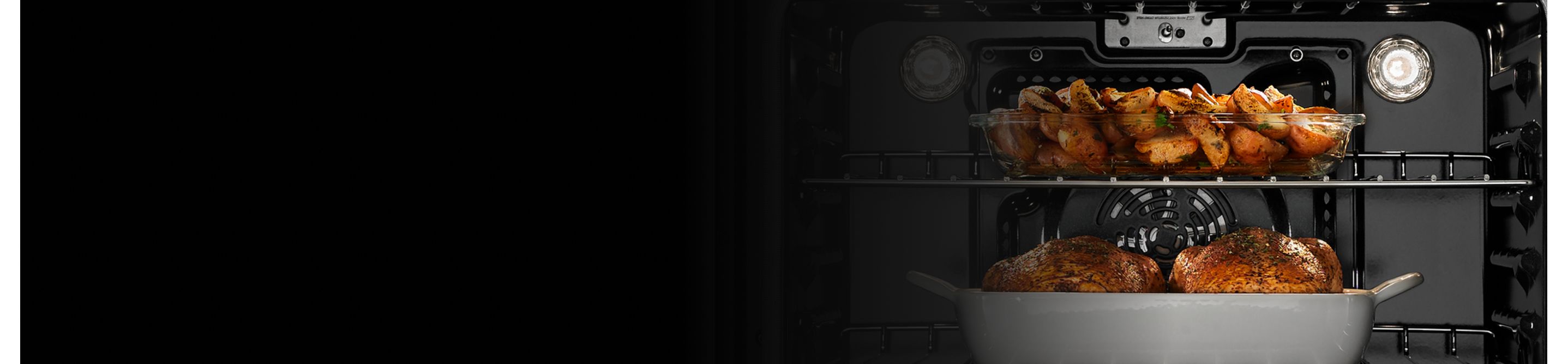 Dishes on the racks in an oven