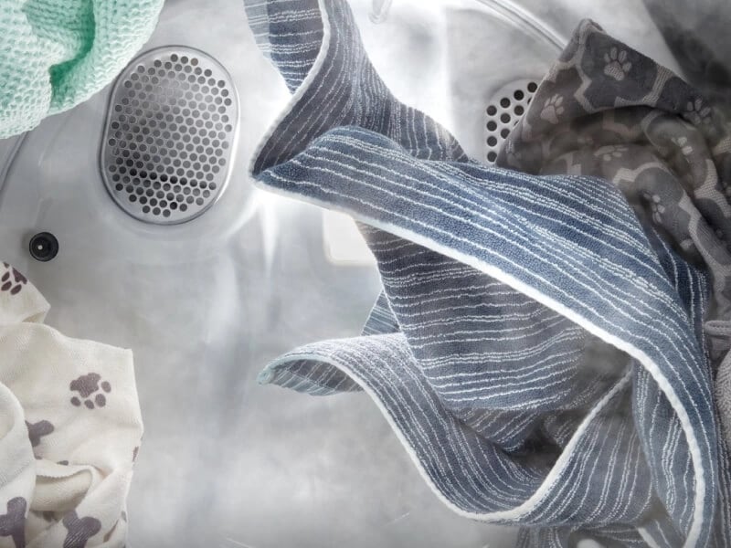 Clothes tumbling in a dryer