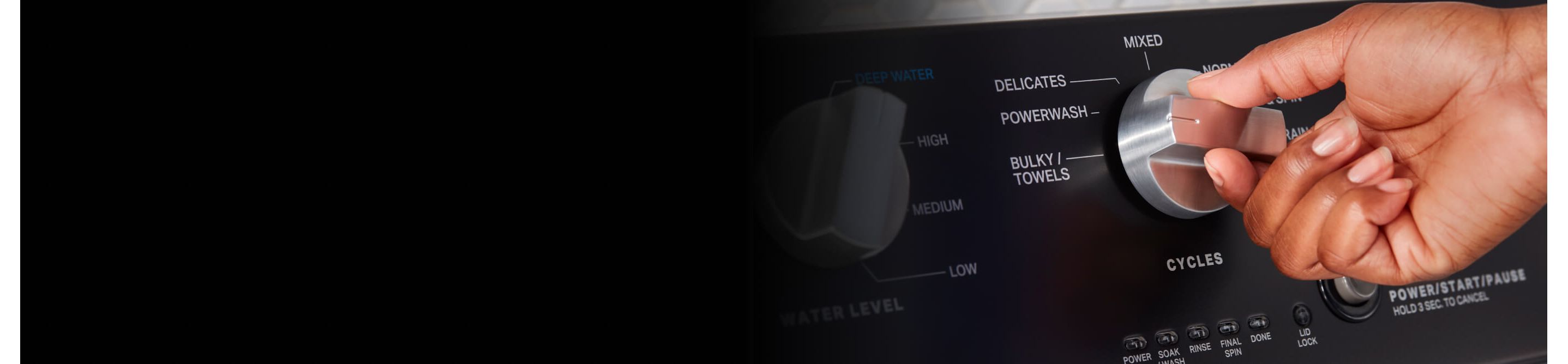 Closeup of a Maytag® washer settings panel