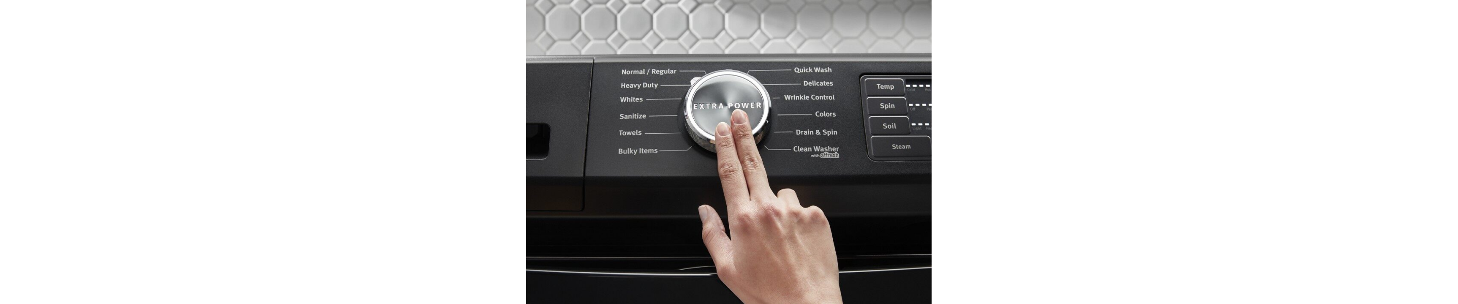 Hand pressing Extra Power button