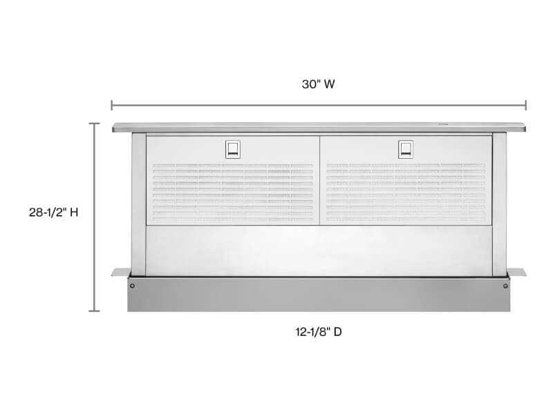 Range hood dimensions graphic