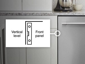 Vertical level against the front of a dishwasher