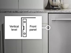 Vertical level against the front of a dishwasher
