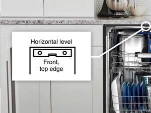 Horizontal level along the top edge of an open dishwasher