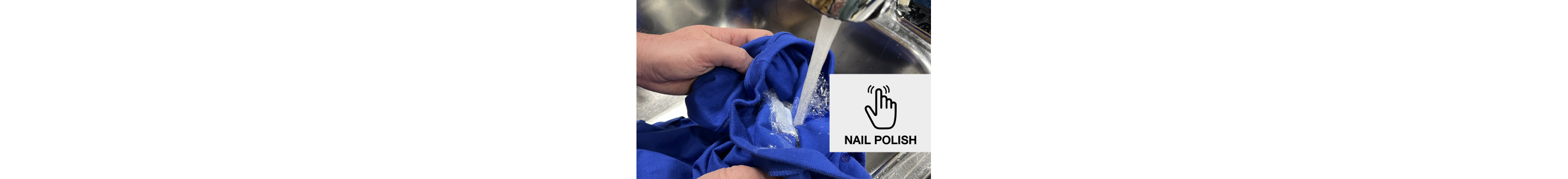 Person rinsing a blue t-shirt under a sink faucet