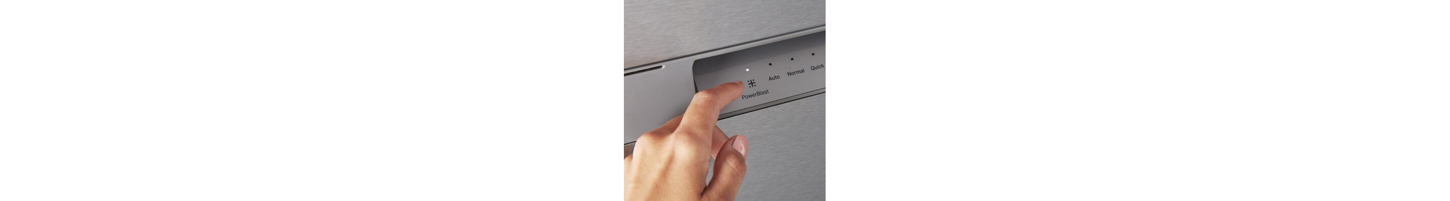 Person selecting the PowerBlast® cycle on a Maytag brand dishwasher
