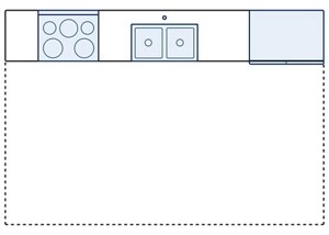 One wall kitchen layout diagram showing appliance placements
