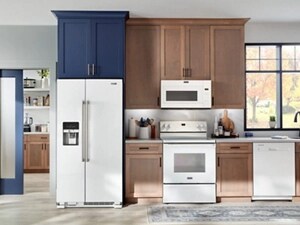 A bright kitchen with white appliances