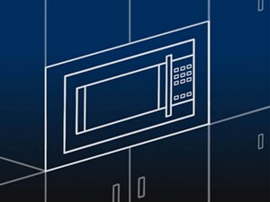 Diagram of over-the-range microwave built into floor-to-cieling cabinetry