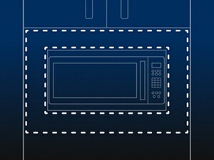 Diagram of trim kit outline surrounding a microwave