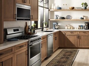 Maytag® over-the-range microwave above a Maytag® gas range