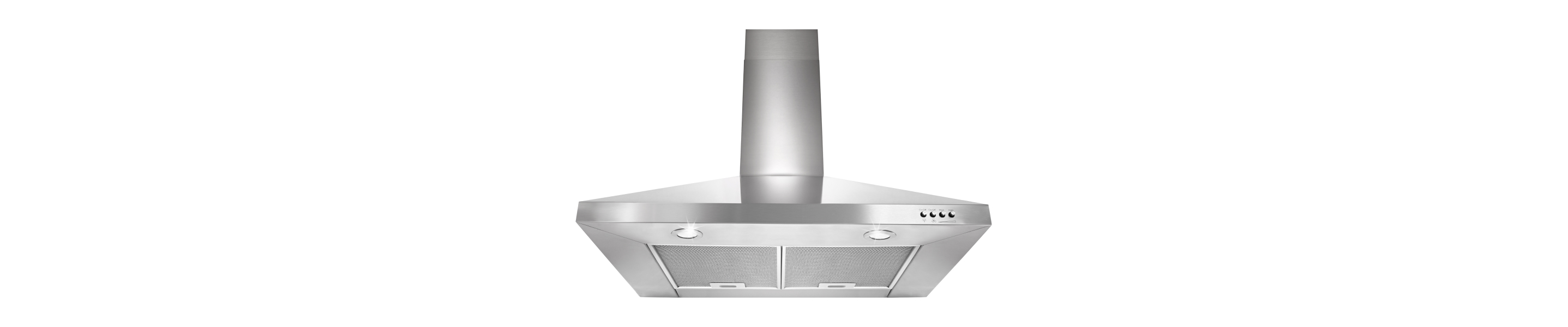 A stainless steel range hood
