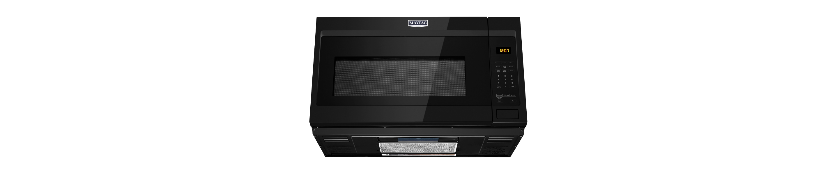 A black Maytag® over-the-range microwave