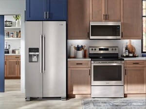 A modern kitchen with stainless steel Maytag® appliances