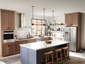 A modern kitchen with stainless steel Maytag® appliances