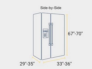 Side-by-side refrigerator dimensions graphic