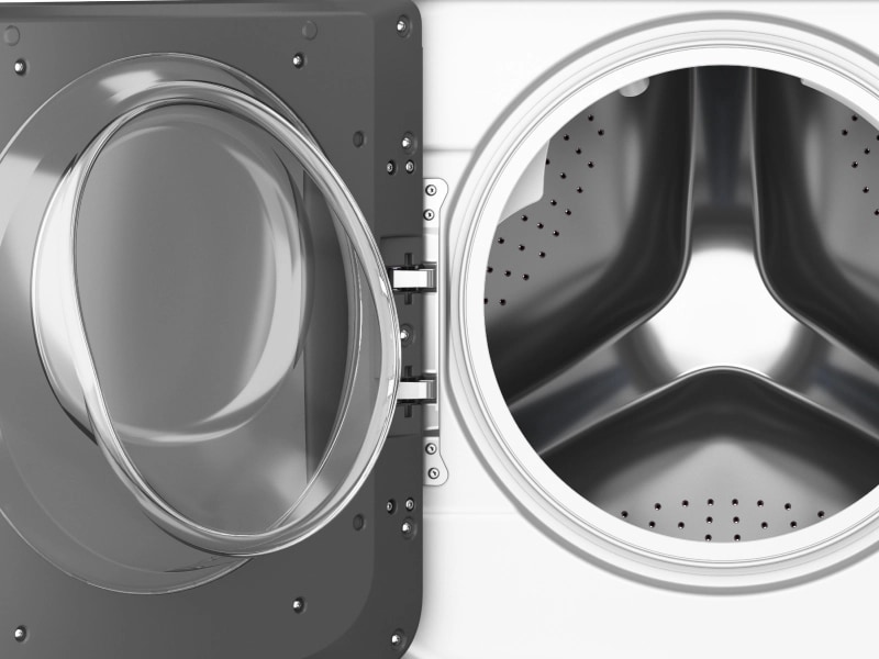 Washing machine door open to show inside of drum