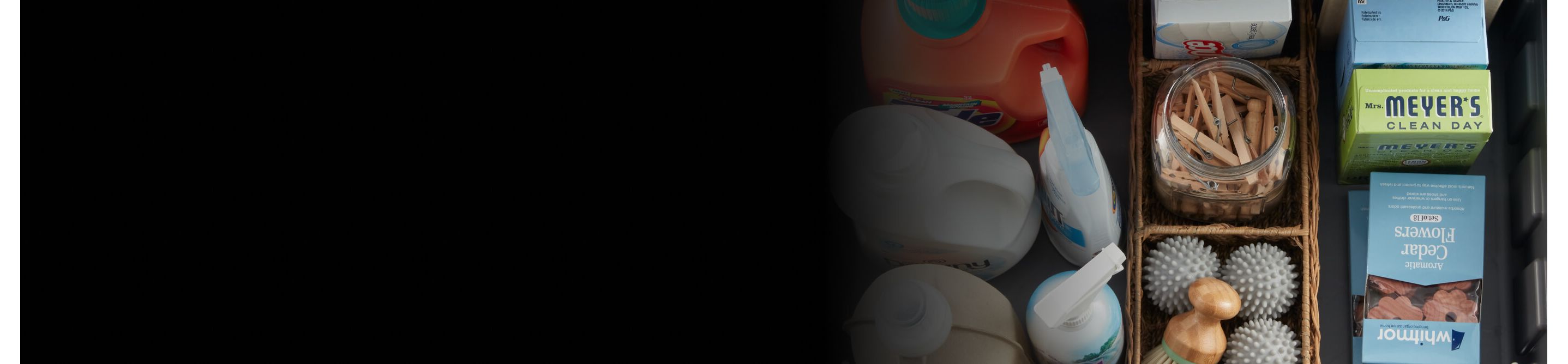 Laundry supplies in baskets and jars
