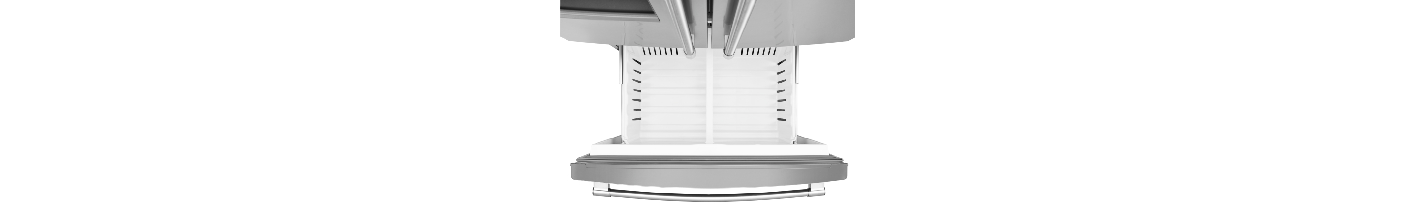 Aerial view of an open drawer-style freezer