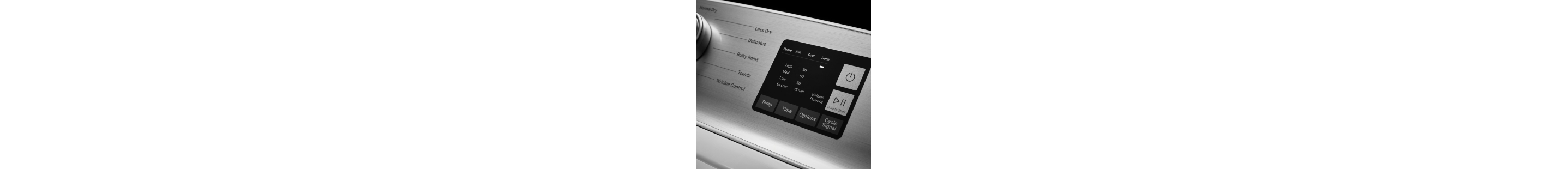 Closeup image of a dryer control panel