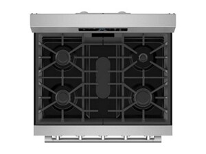 An overhead view of a gas stove