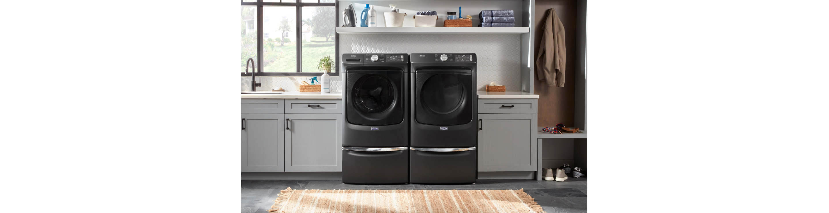 Washer and dryer in a laundry room
