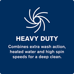 A whirlpool icon with an explanation for what a heavy duty washer cycle is