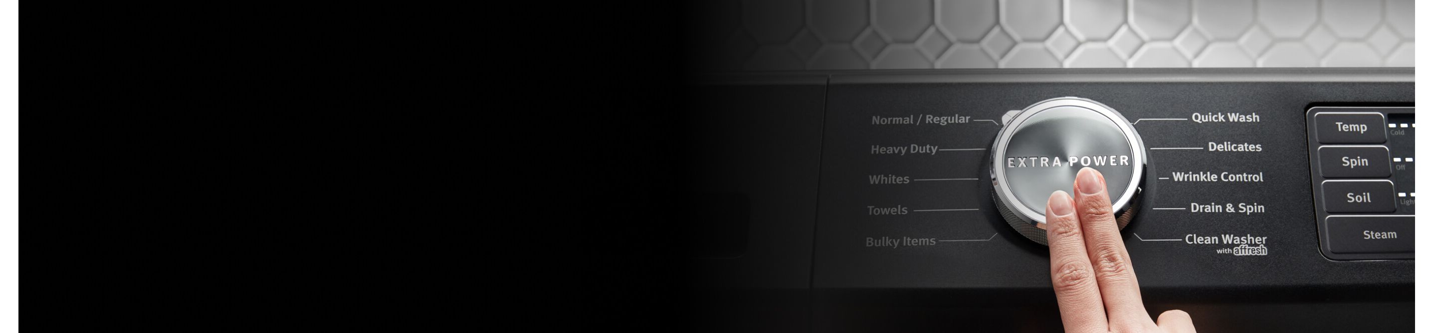 A closeup of Maytag® washing machine cycles and settings