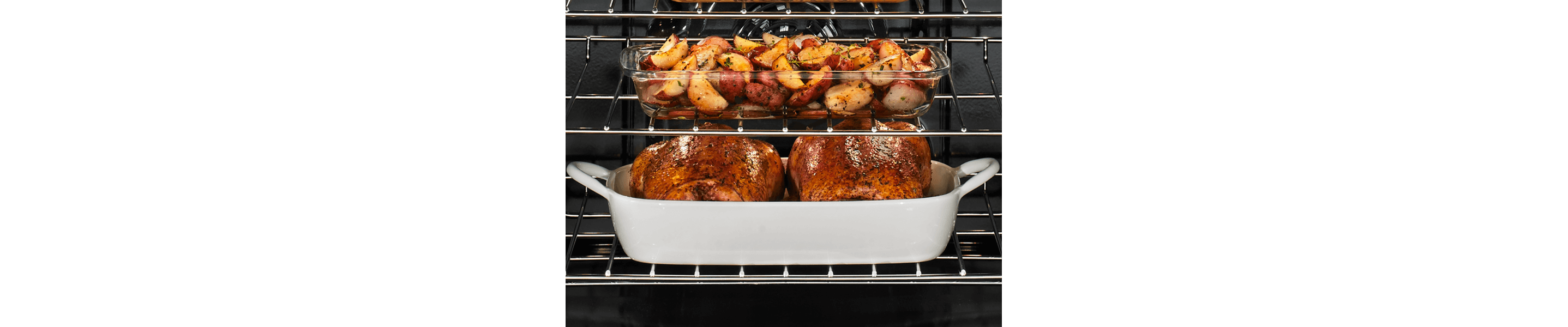 Food roasting on both oven racks