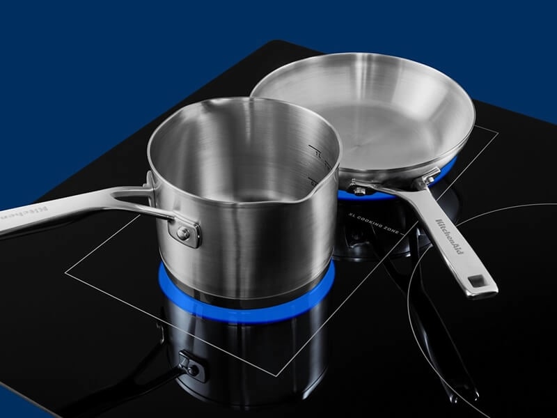 Saucepan and frying pan on an induction cooktop