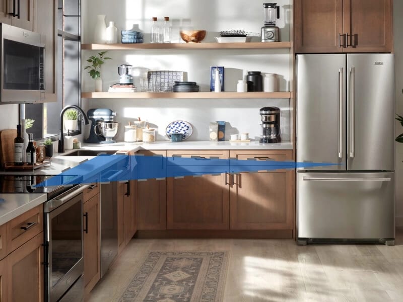 Work triangle in an L-shaped kitchen layout