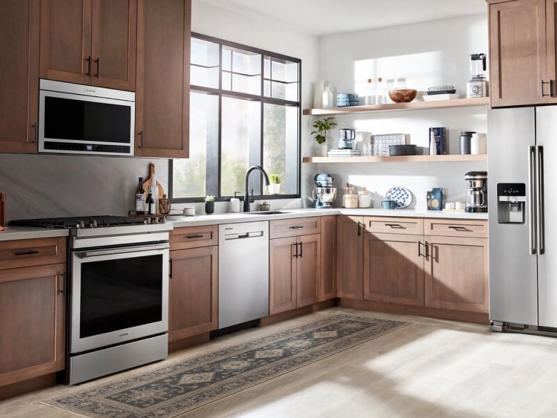 Suite of stainless steel appliances in a modern kitchen