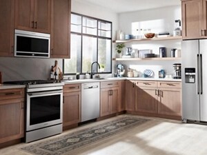 Suite of stainless steel appliances in a modern kitchen