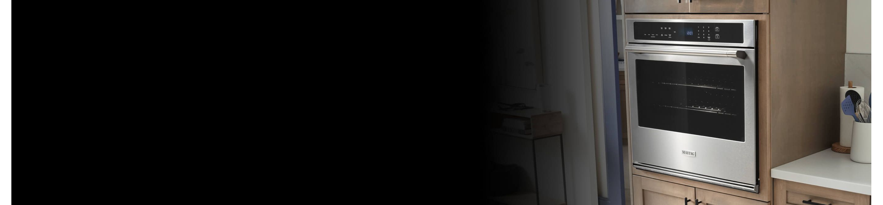 A close up of a Maytag® wall oven