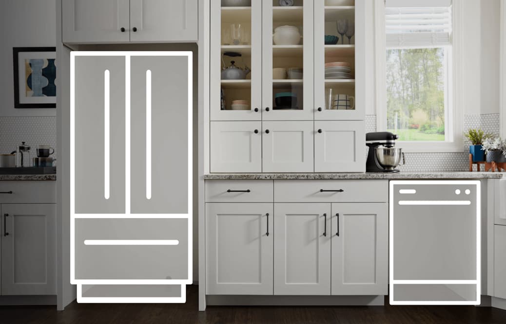Empty cutout with refrigerator and dishwasher outline