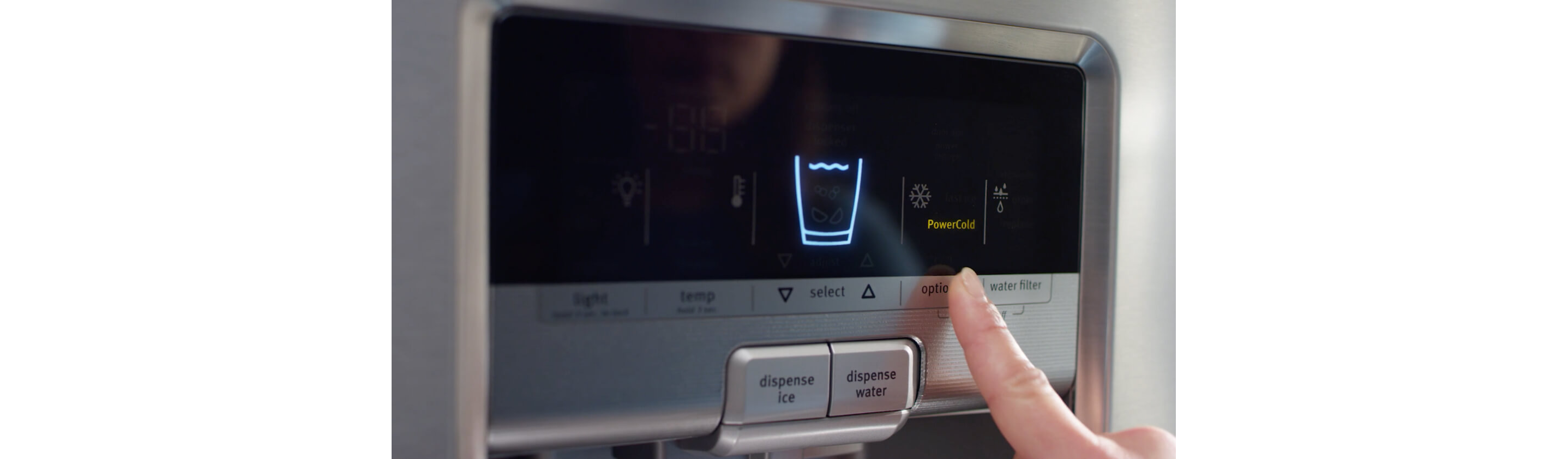 Push PowerCold for refrigerator temperature control.