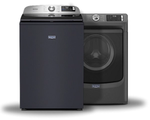 A Maytag® top load and front load washing machine.