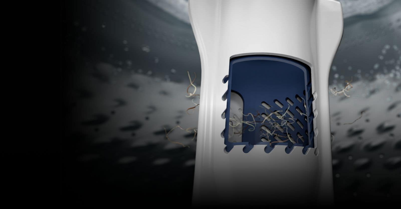 A closeup of the Pet Pro Filter in the washer.