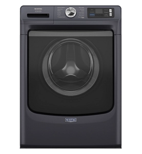 Maytag® front load washer in midnight steel.