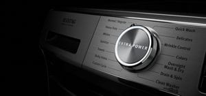 A closeup of the washer console.