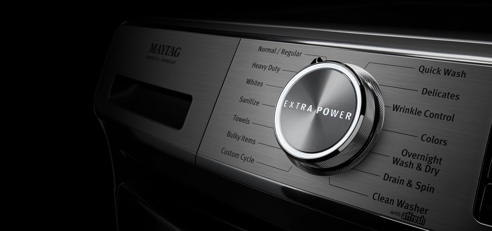 A closeup of the washer console.