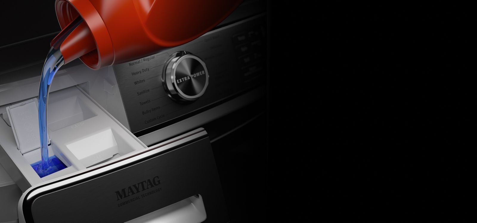 Detergent being poured into a dispenser.