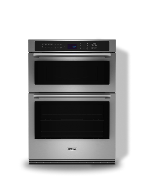 A stainless steel combination wall oven.