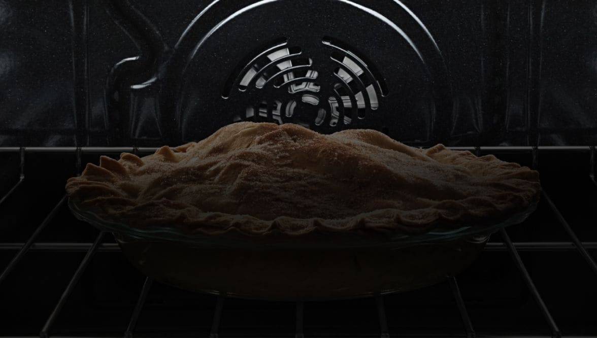 Close up of a convection oven fan.